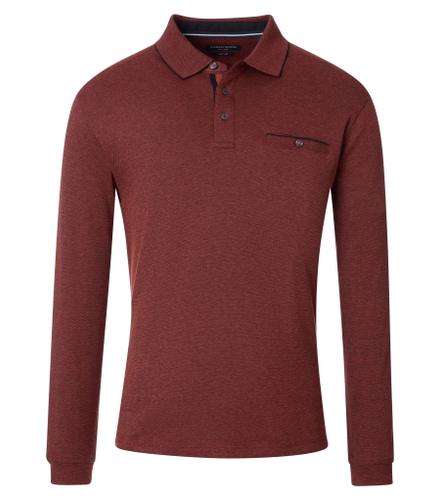 Polo-Shirt Langarm gestreift - Rot / 3XL