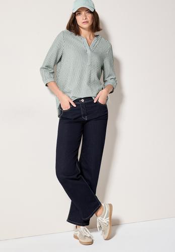 Gestreifte Seersucker Bluse L - Slate Khaki