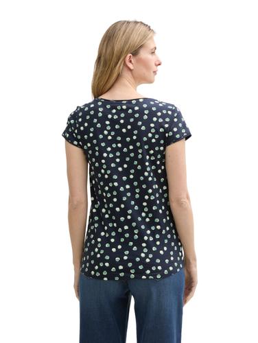 T-Shirt mit Rundhalsausschnitt XL Regular Fit - Navy Green Dots