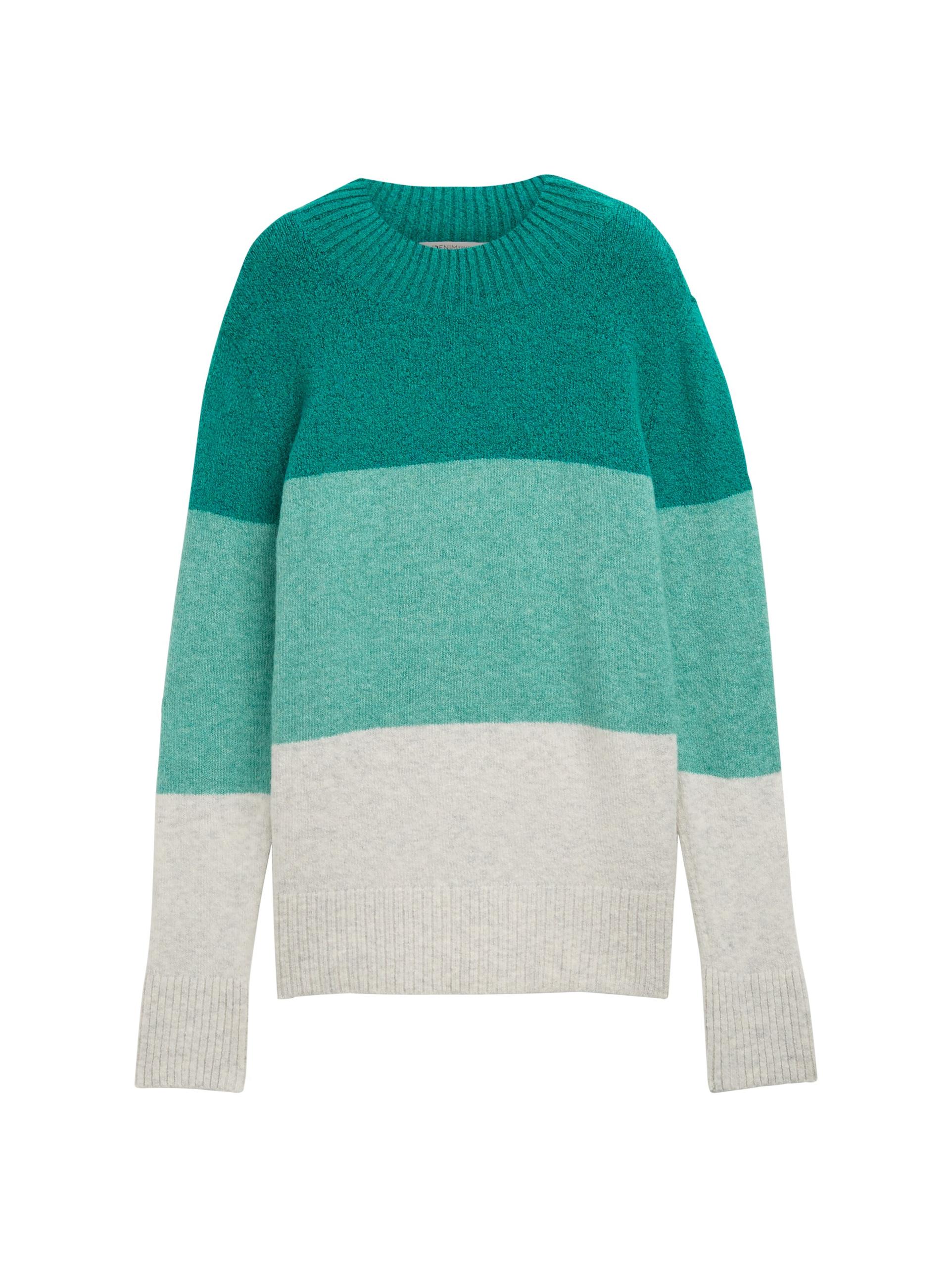 Strickpullover mit Colour Blocking XL Regular Fit - Green Beige Colorblock