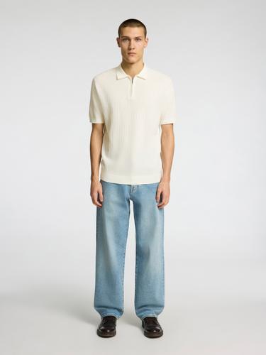 SLHCRAN SS KNIT STRUCTURE HALF ZIP POLO M Normal geschnitten - Egret