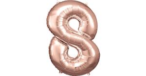 Super Shape Folienballon Rosé Gold, Zahlenballon 8, 53 x 83 cm rosegold
