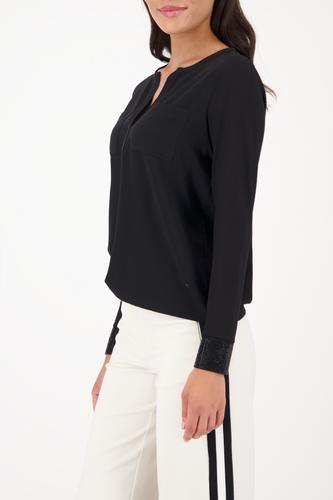 Crepe-Bluse mit Strasssteinen 40 - Schwarz