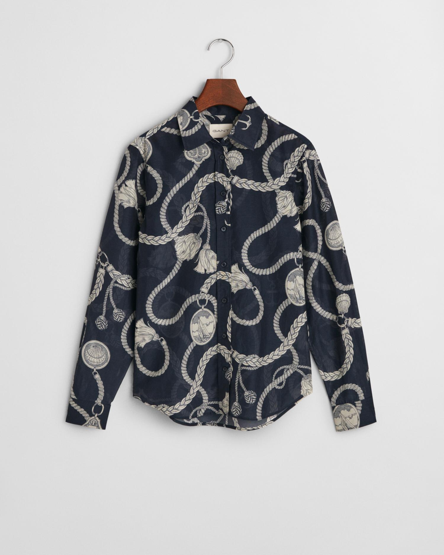 Regular Fit Sailing Print Bluse aus Baumwolle und Seide 38 - Evening Blue