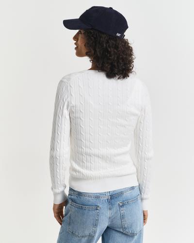 Zopfstrick V-Neck Pullover aus Stretch-Baumwolle S - Eggshell