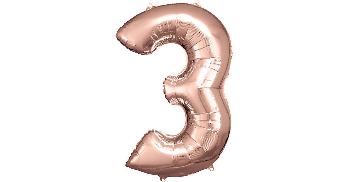 Super Shape Folienballon Rosé Gold, Zahlenballon 3 , 53 x 88 cm rosegold