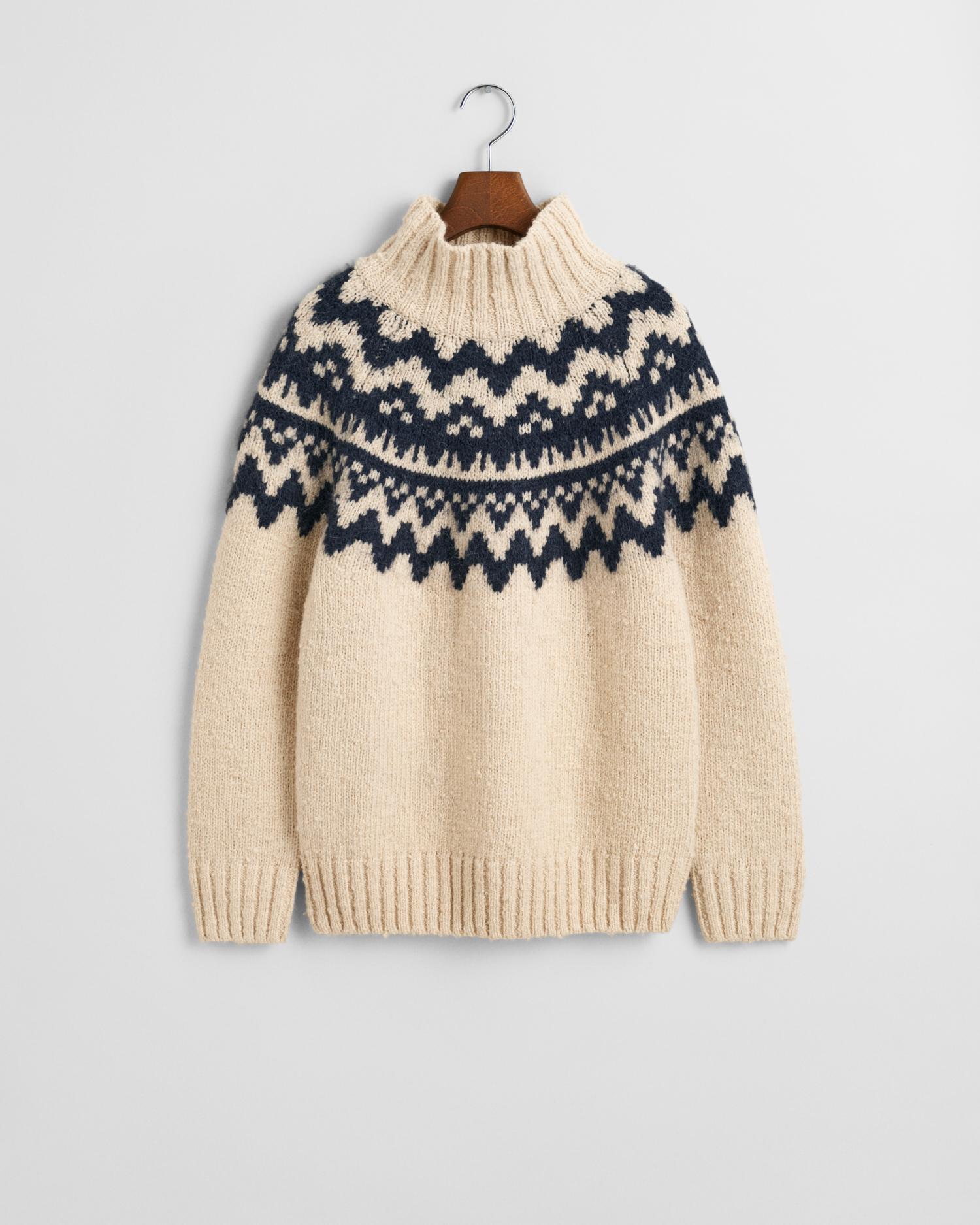 Fair Isle Stehkragenpullover S - Cream