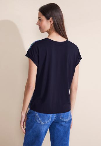 Materialmix T-Shirt Blau, Grün 40
