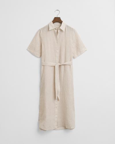 Gestreiftes Hemdblusenkleid aus Leinen 36 - Dry Sand