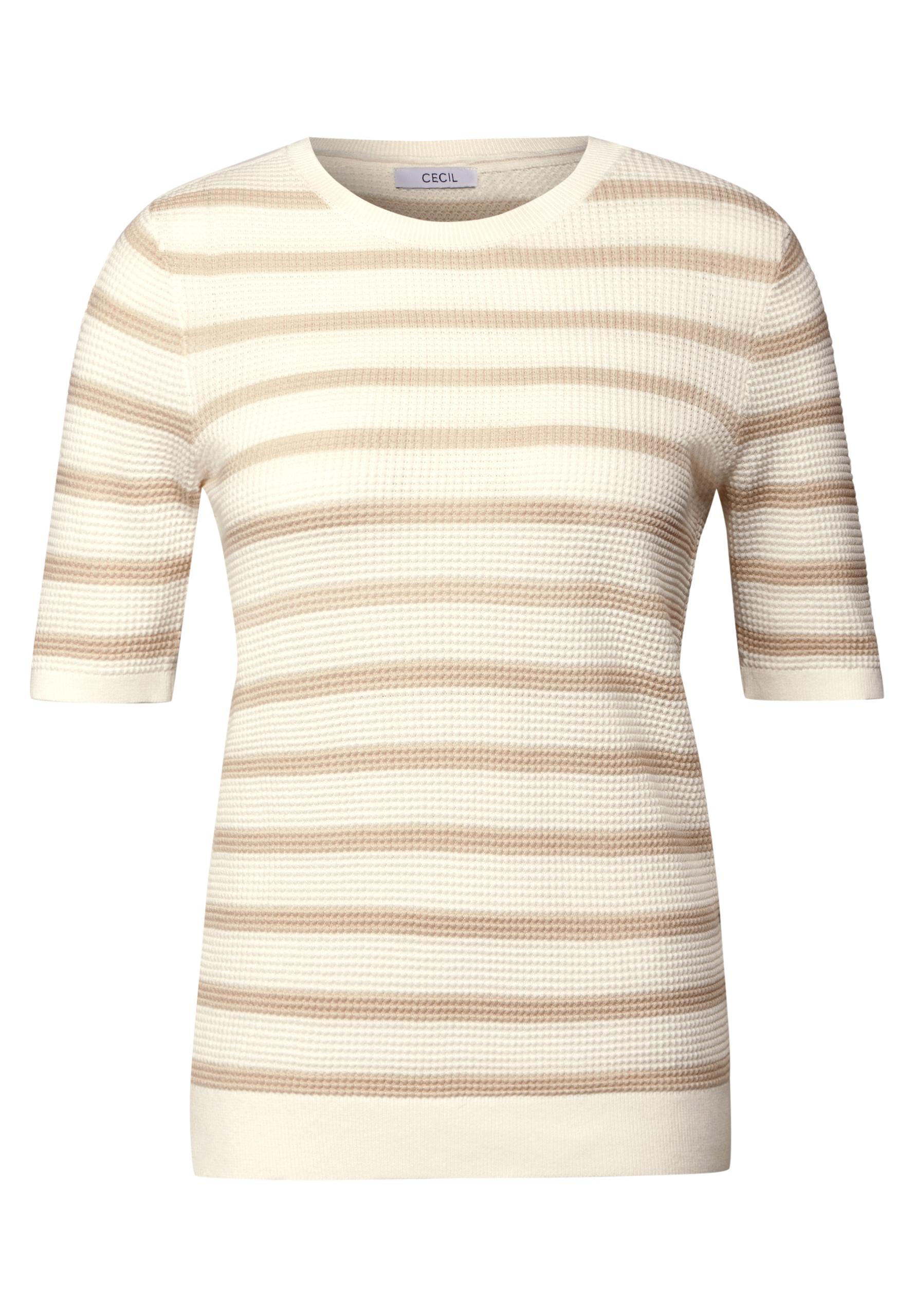 Gestreifter Strukturpullover L - Pearl Beige