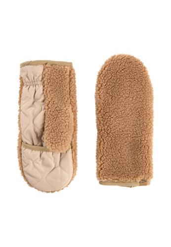 Teddy Handschuhe in einem Materialmix S Regular Fit - Caramel