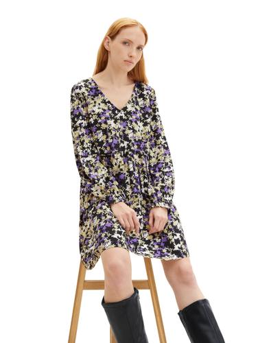 Mini Kleid mit Ballonärmeln XS Regular Fit - Lilac Green Flower Print