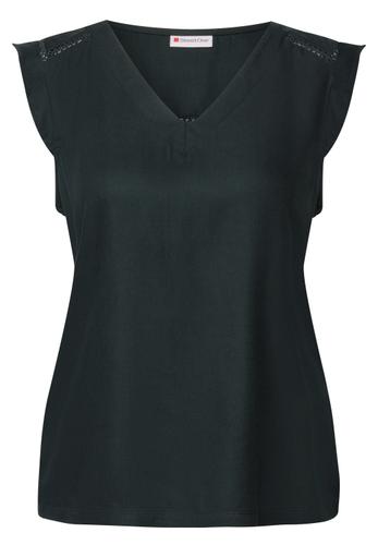 V-Neck Top mit Häkeldetails 36 - Pine Grove Green