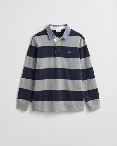 Gestreiftes Heavy Rugger mit Chambray-Kragen XXL - Grey Melange