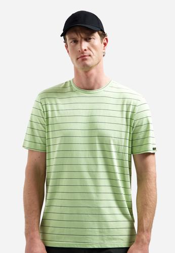 T-Shirt Crewneck Pin Stripe Garment Dyed M Regular Fit - Green