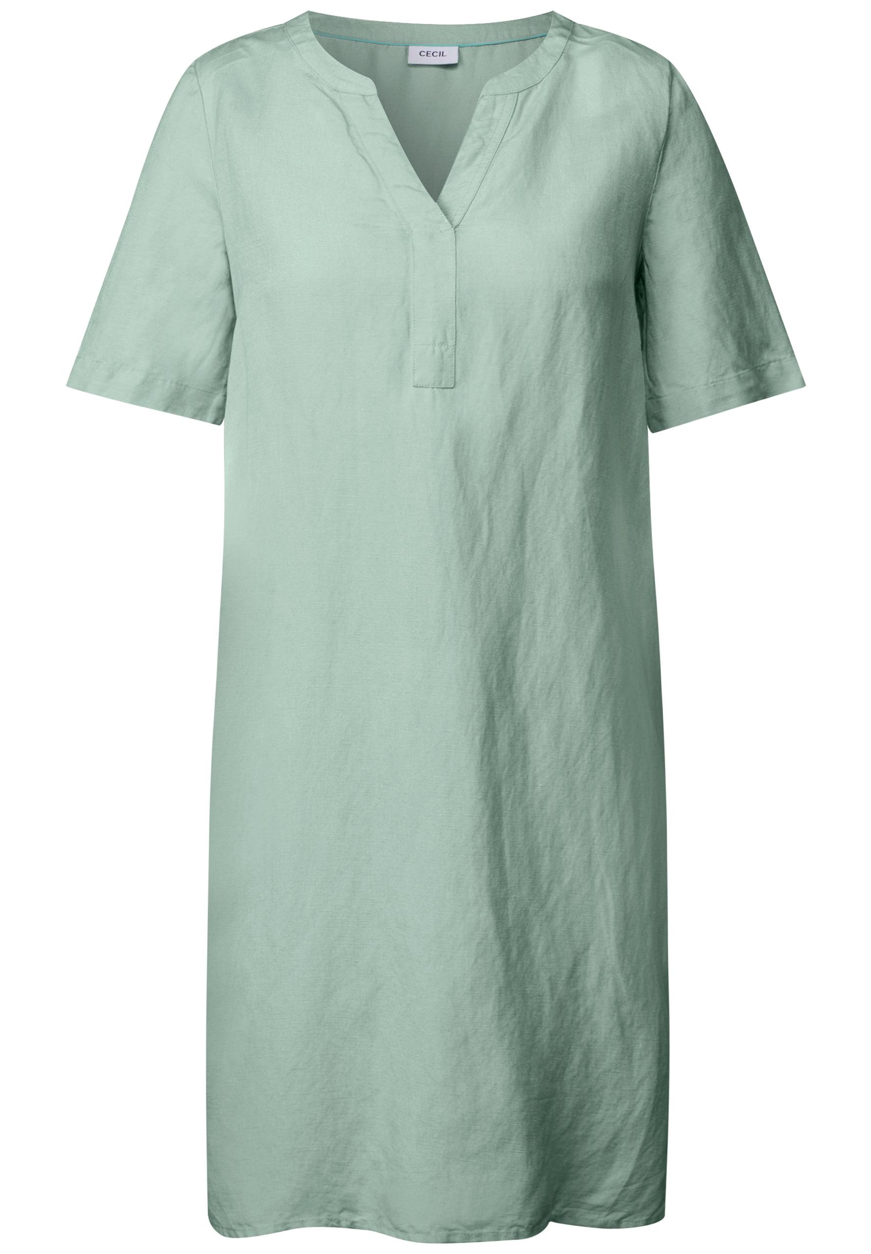Split Neck Leinenmix Kleid L - Ice Sage Green