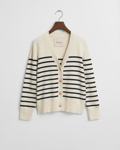 Baumwoll-Strickjacke mit Streifen S - Eggshell