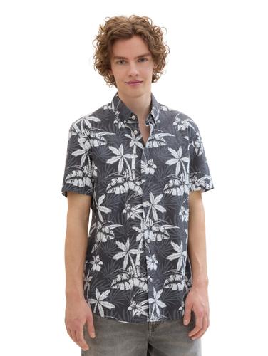Kurzarmhemd mit Palmenprint L Regular Fit - Grey White Tropical Print