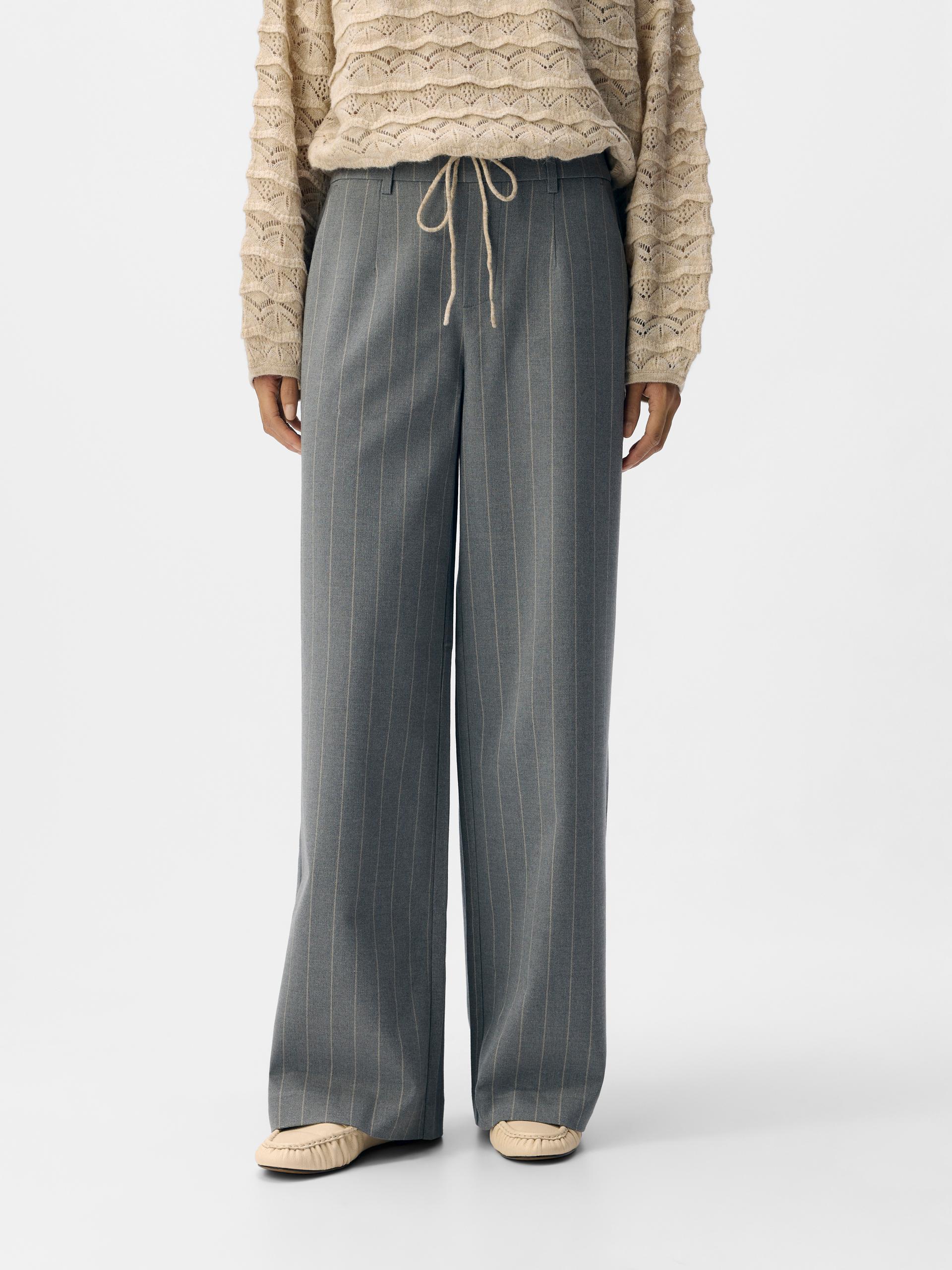 OBJLISA WIDE PANT AOP NOOS 44 Weiter Beinschnitt - Medium Grey Melange