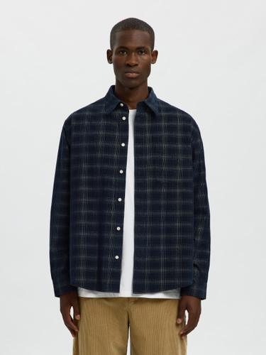 SLMREGCLAUS CORD YD CHECK LS SHIRT S Normal geschnitten - Navy Blazer