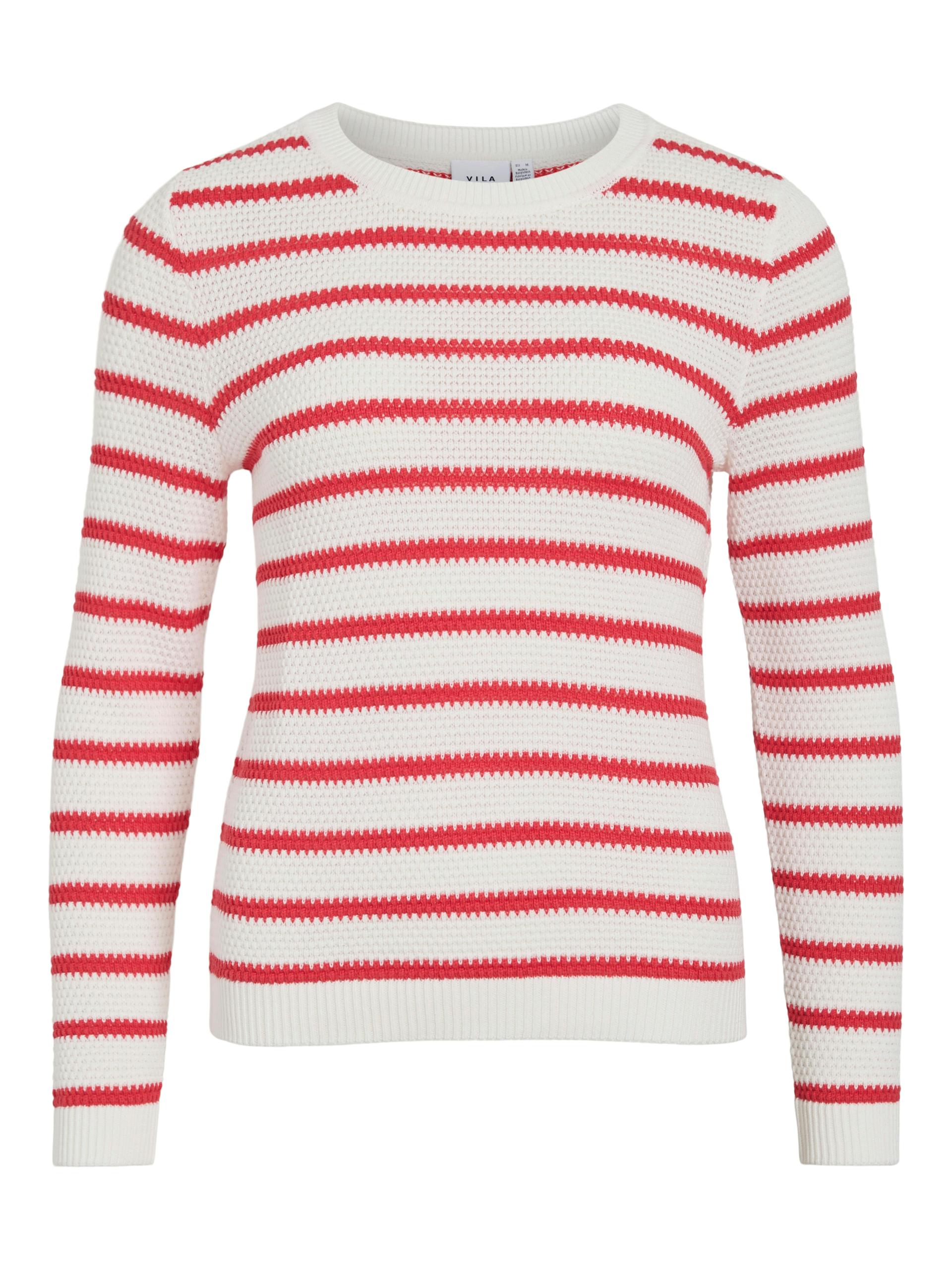 VIDALO O-NECK L/S STRIPE KNIT TOP- NOOS M Normal geschnitten - White Alyssum