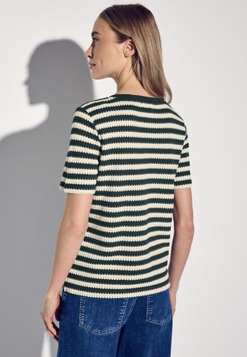 Strick-Look Streifenshirt Grün 38
