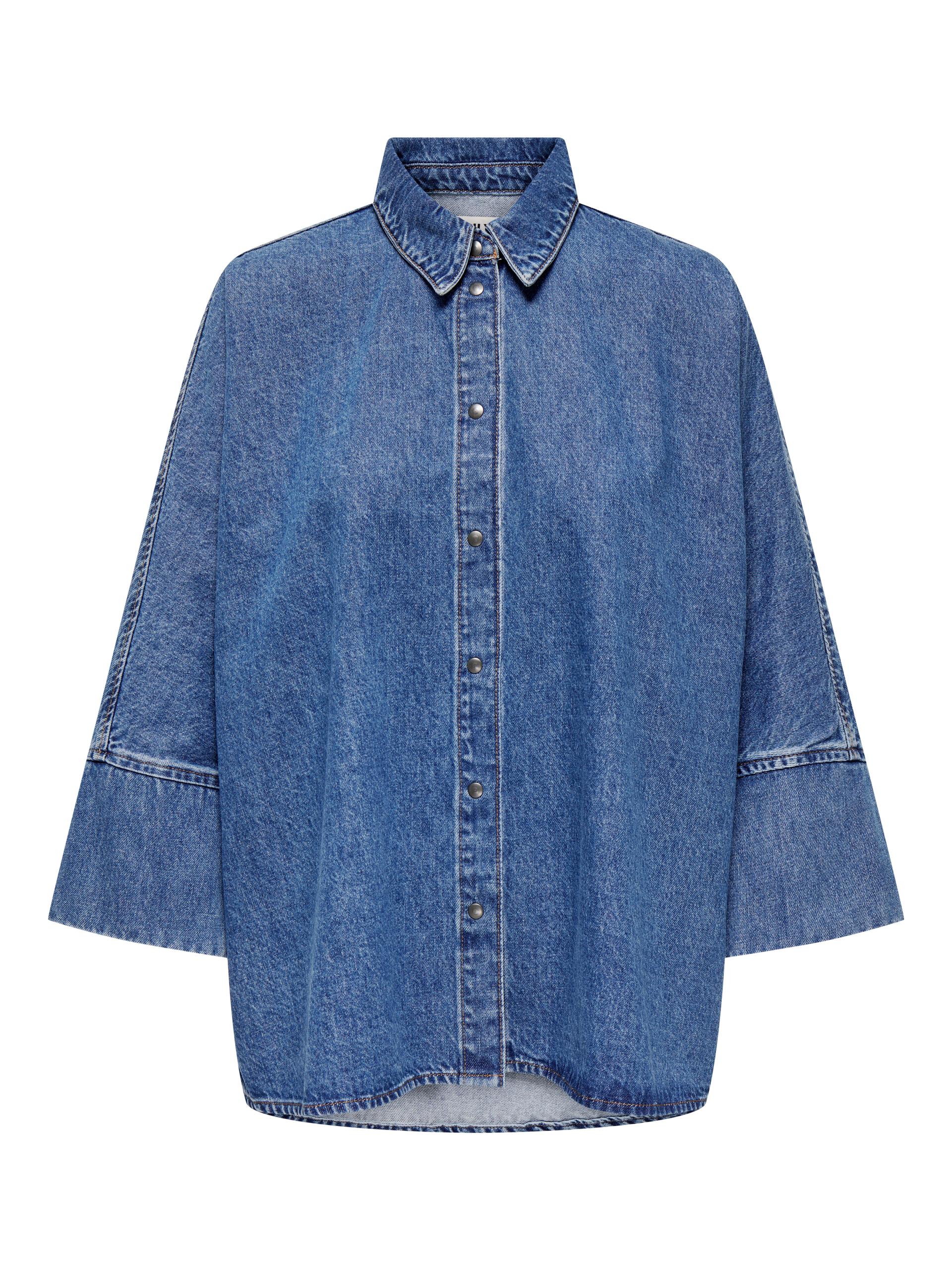 ONLGRACE 3/4 DNM SHIRT CRO NOOS S Locker geschnitten - Medium Blue Denim