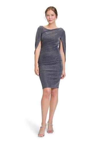 Cocktailkleid 40 Figurnah - Dunkelblau/grau