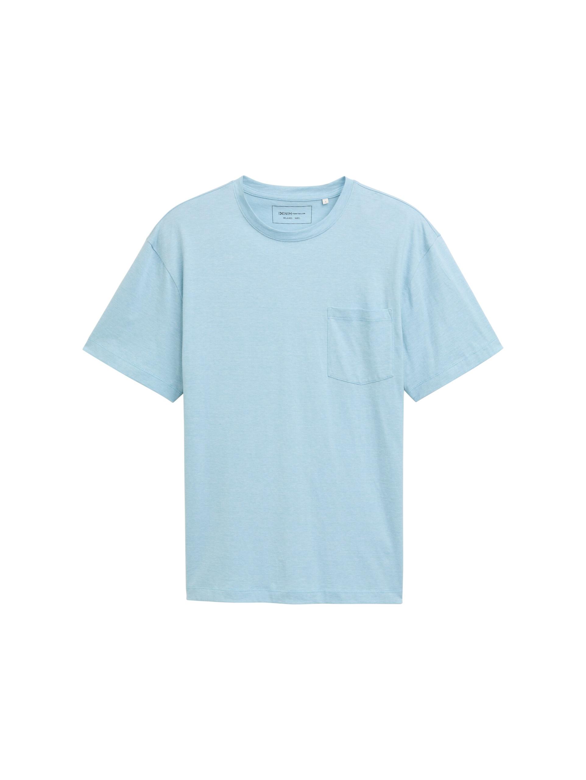 Relaxed Fit T-Shirt mit Brusttasche XXL Relaxed Fit - Dusty Blue White Mini Stripe