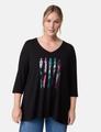 Ausgestelltes 3/4 Arm Shirt mit Frontprint 52 Leicht ausgestellt | Leger - Black Gemustert