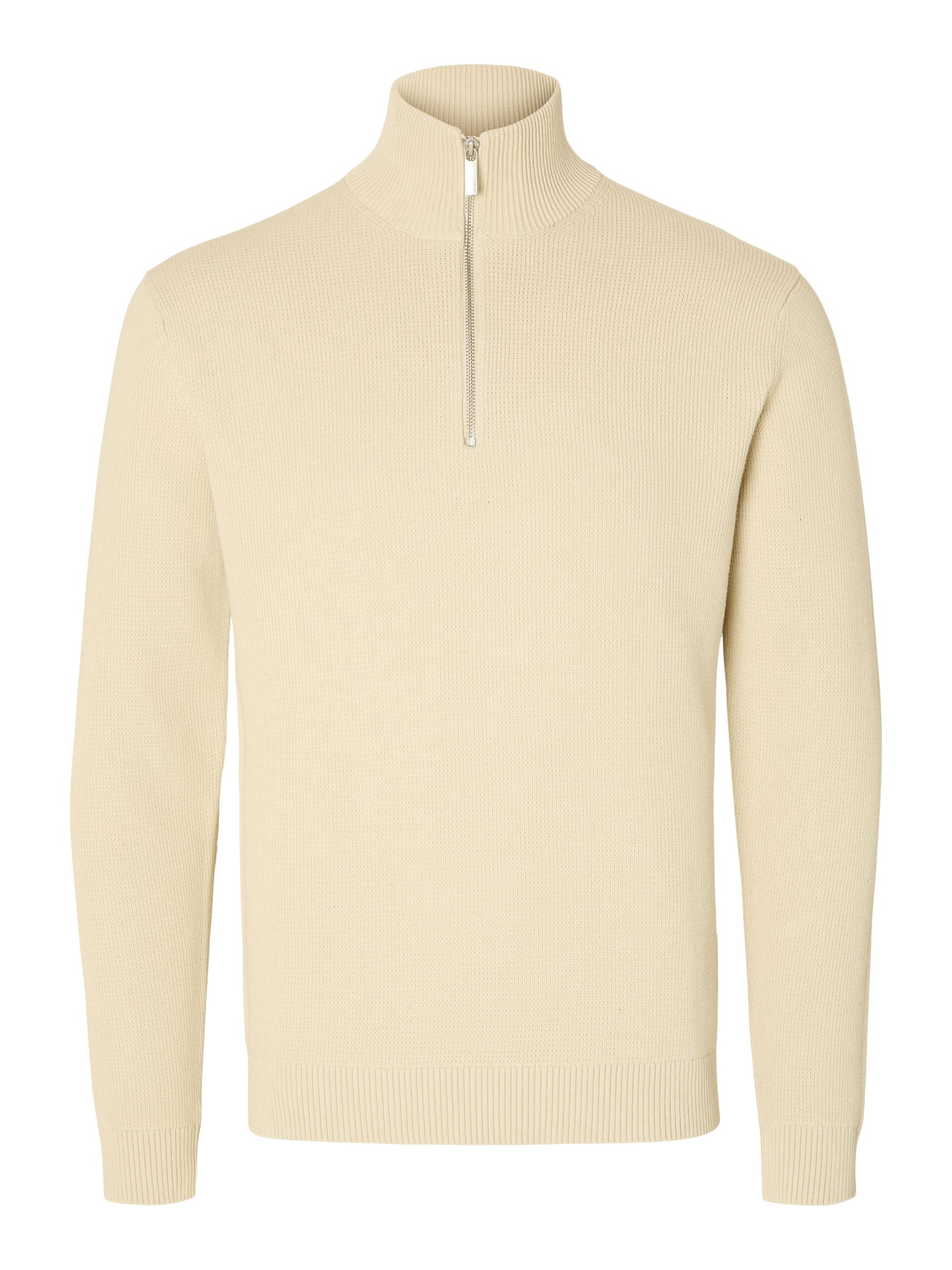 SLHDANE LS KNIT STRUCTURE HALF ZIP NOOS XL Normal geschnitten - Oatmeal