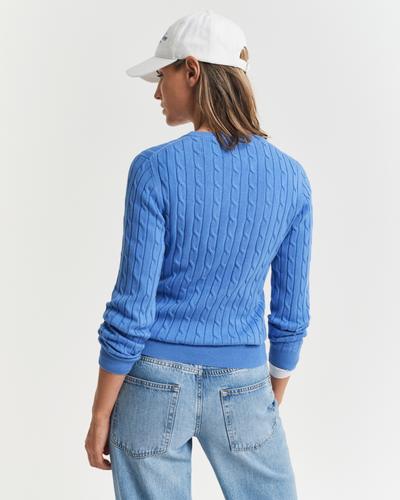 Zopfstrick Rundhalspullover aus Stretch-Baumwolle S - Perfect Blue