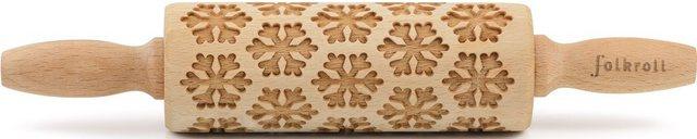 folkroll Teigroller »3D-Motiv-Teigrolle« Buchenholz, Schneeflocken