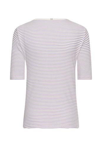 Gestreiftes Rundhals T-Shirt aus reiner Baumwolle M Regular Fit - Violet Milkwhite