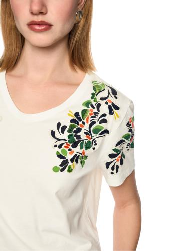 Shirt mit Hibiskus-Print und Pailletten 40 - Off-white