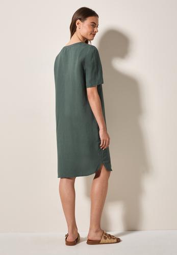 Split Neck Leinenmix Kleid L - Balmy Khaki
