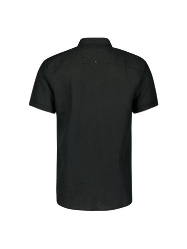 Shirt Short Sleeve Linen Solid Schwarz XXL