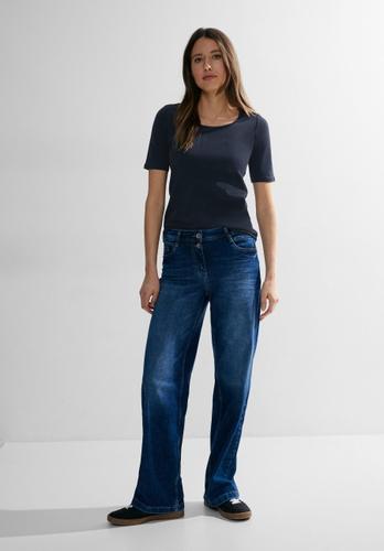 Cecil T-Shirt in Unifarbe - Dunkelblau / M