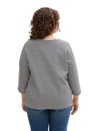 Plus Size - Langarmshirt mit Knopf-Details 54 Loose Fit - Offwhite Navy Regular Stripe