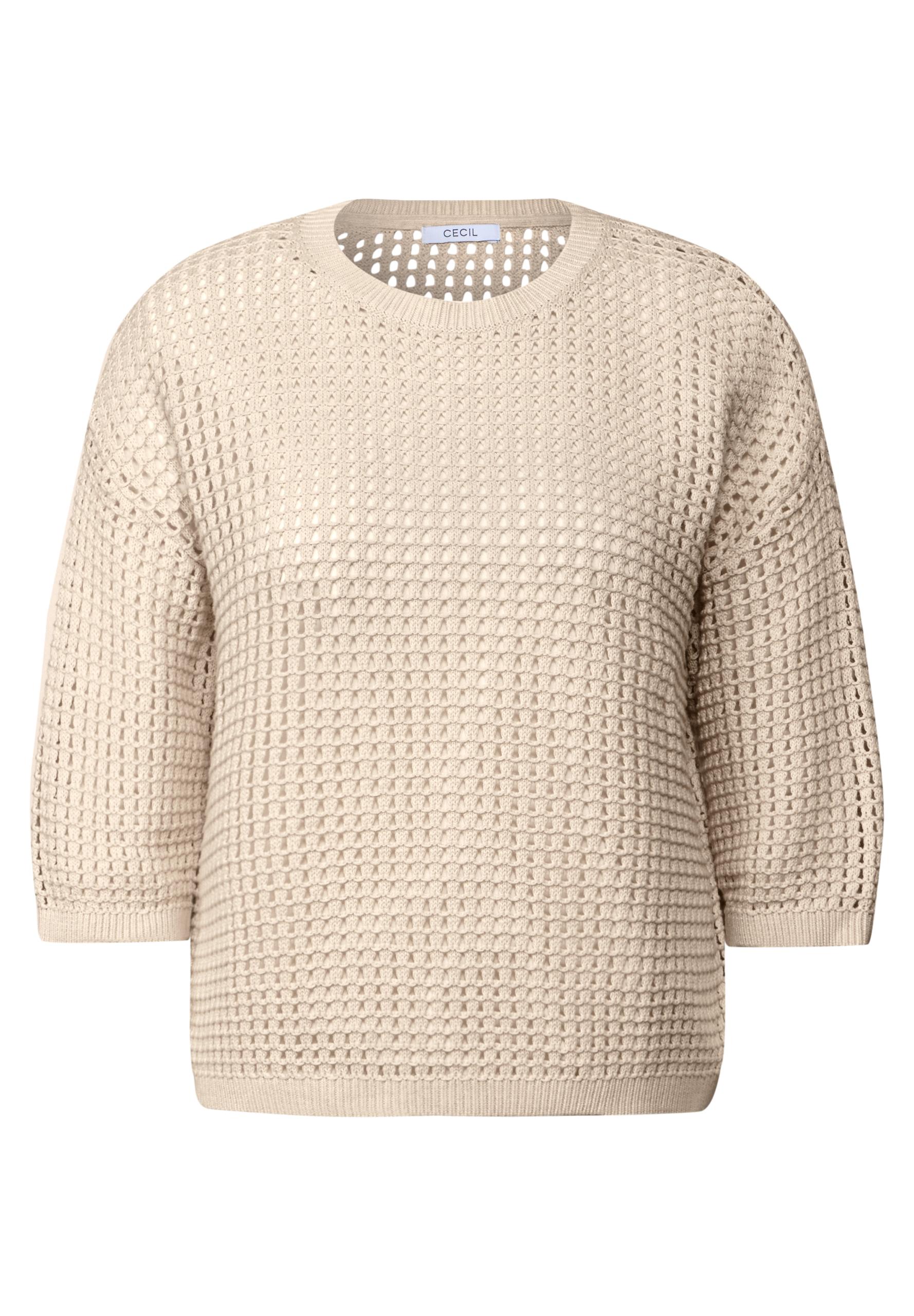 Pullover im Häkel-Optik L - Pearl Beige Melange