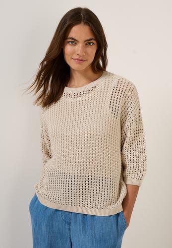Pullover im Häkel-Optik L - Pearl Beige Melange