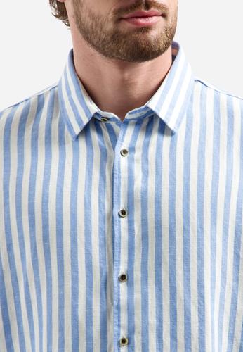 Shirt Vertical Big Stripe With Linen XL Regular Fit - Blue