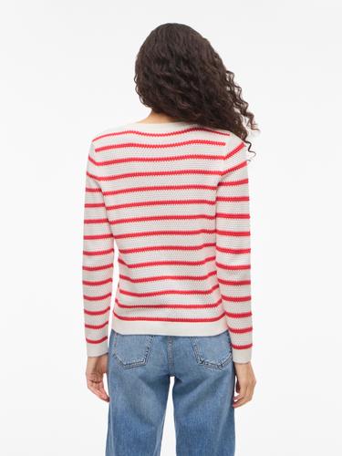 VIDALO O-NECK L/S STRIPE KNIT TOP- NOOS M Normal geschnitten - White Alyssum