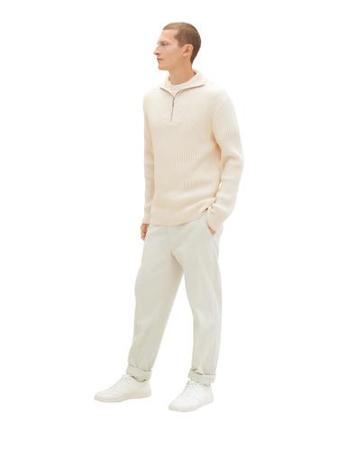 Troyer Strickpullover mit recyceltem Polyester XL Regular Fit - Vintage Beige