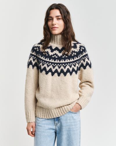 Fair Isle Stehkragenpullover S - Cream