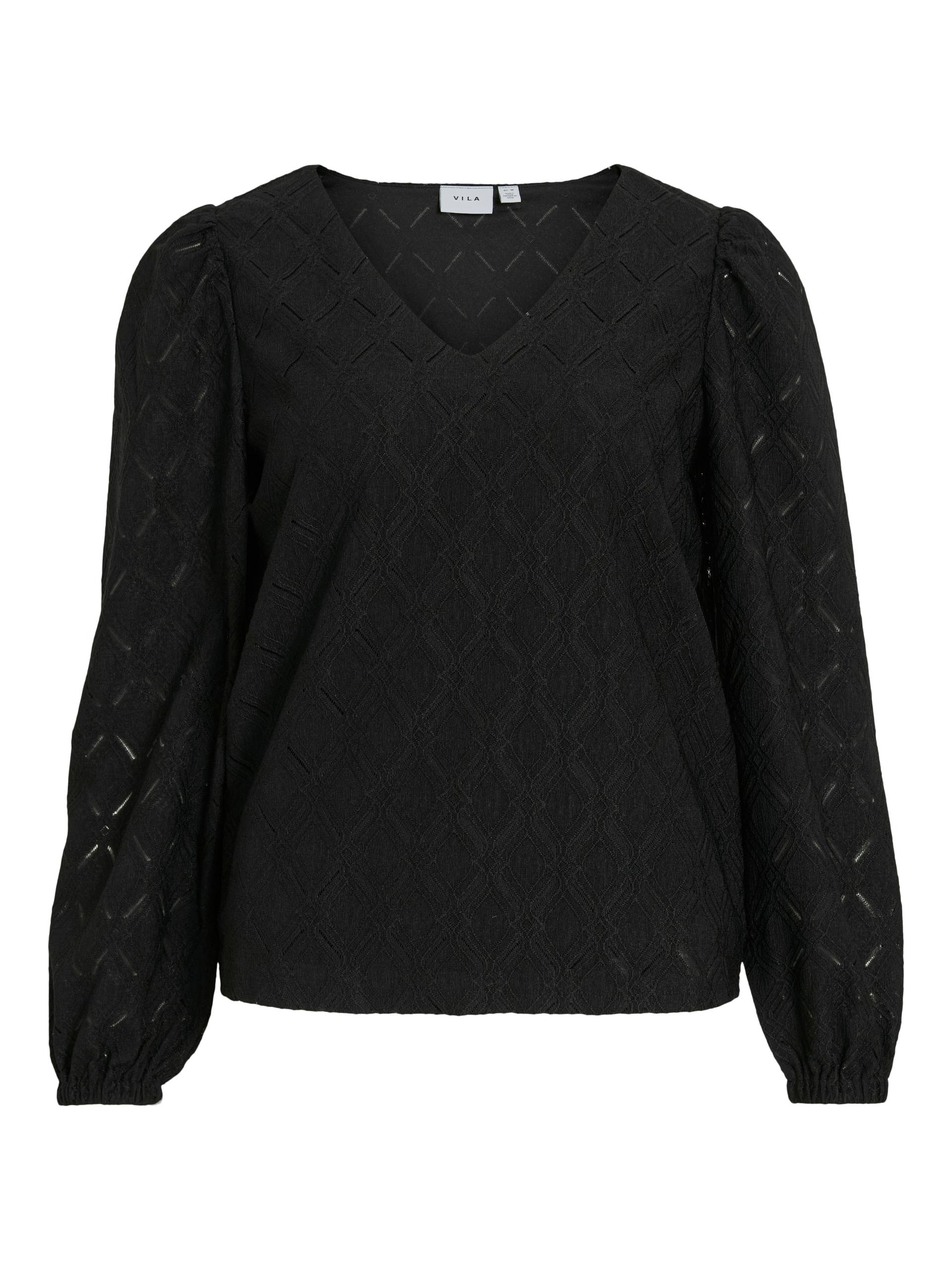 VIFERO V-NECK L/S TOP/DFS/TES L Normal geschnitten - Black Beauty
