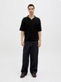 JORVARENNA KNIT SS SPLIT NECK L Locker geschnitten - Black