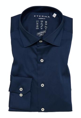 Performance Shirt Twill-Stretch Langarm Blau 42/Langarm - 65cm
