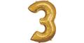 Super Shape Folienballon Gold, Zahlenballon 3 , 53 x 88 cm gold