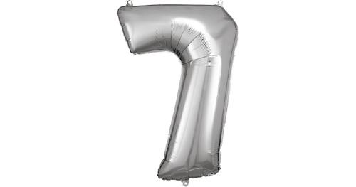 Super Shape Folienballon Silber, Zahlenballon 7, 58 x 88 cm silber
